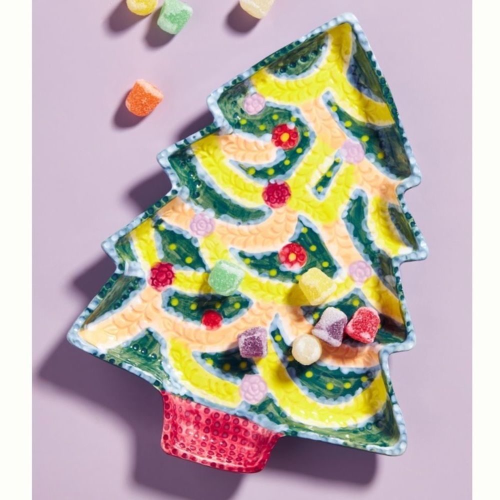 Anthropologie Nathalie lete christmas tree dessert plate, NEW!